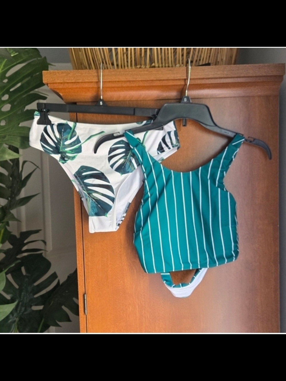 Cupshe Green & White Tropical Leaf Two-Piece Bikini